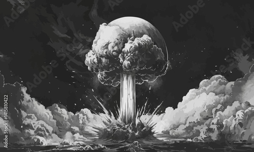 Illustration of a mushroom cloud resulting from a nuclear bomb explosion
