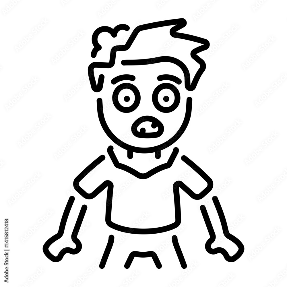 A linear style icon depicting a zombie boy A linear style icon depicting a zombie boy