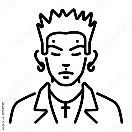 A linear style icon of a gothic punk character 