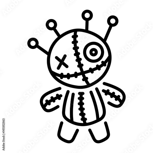 A linear style icon of a voodoo doll 