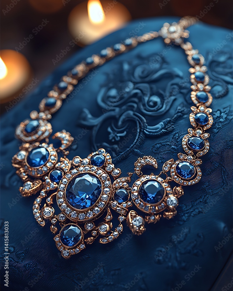 Luxurious baroque sapphire necklace diamonds high resolution photo Luxurious baroque sapphire necklace diamonds high resolution photo