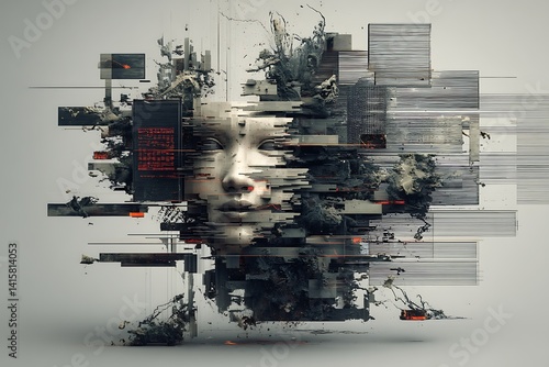 Abstract digital portrait with glitch effect