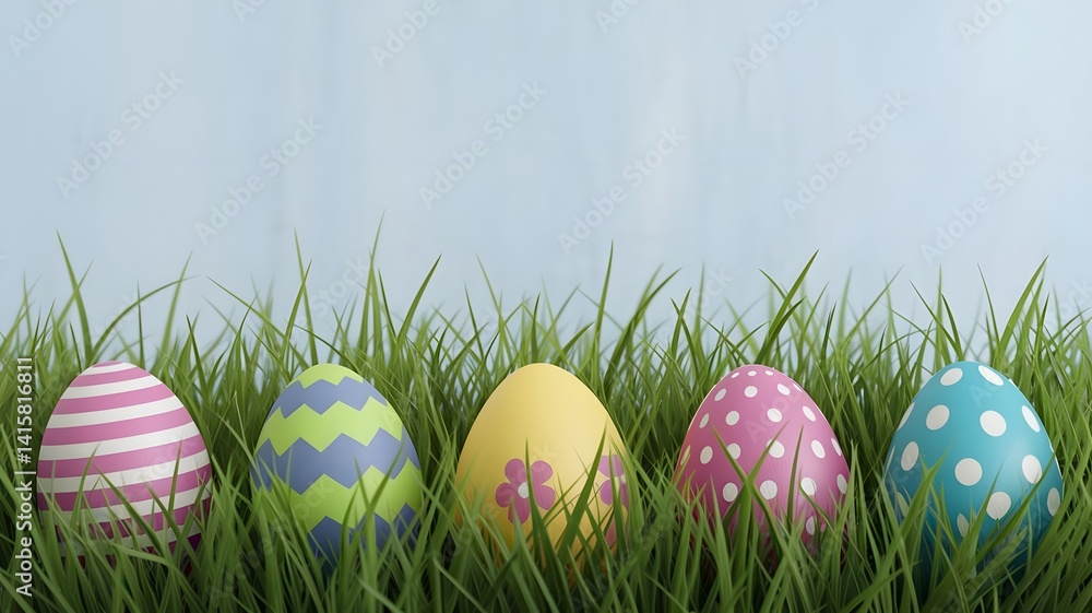 Fototapeta premium easter eggs on green grass