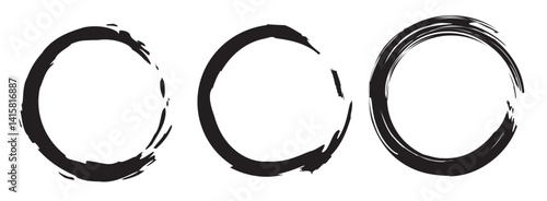 Grunge circles brush set. Black circle frames. Round line of black paint. Grunge round shapes. Circular ink brush stroke fro design elements. Vector illustration.