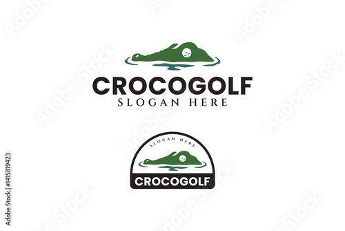 golf with ball and crocodile head logo design sets. alligator head with golf ball and course badge logo design. modern golf mugger illustration logo for golfer, golf sport club and tournament