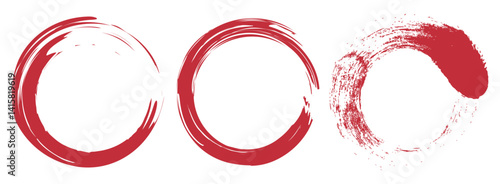 Set of red grunge circles. Stamp with jagged edges. Japanese sun isolated on white background. . Collection of different red circles. Highlight hand drawn circle, Hand drawn for marker pen, pencil