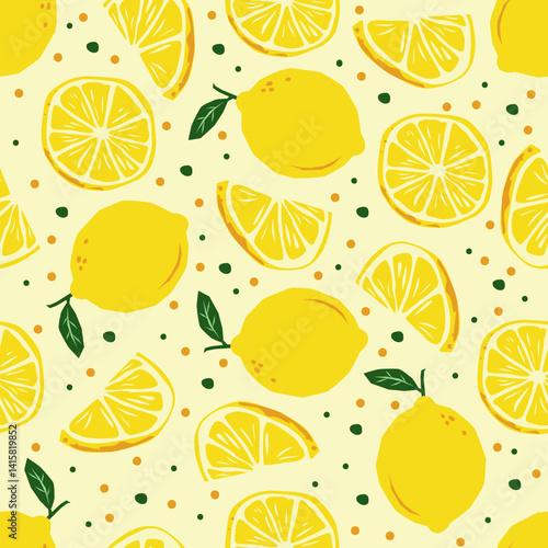 Vibrant lemon pattern brightens any design project with fresh citrus charm