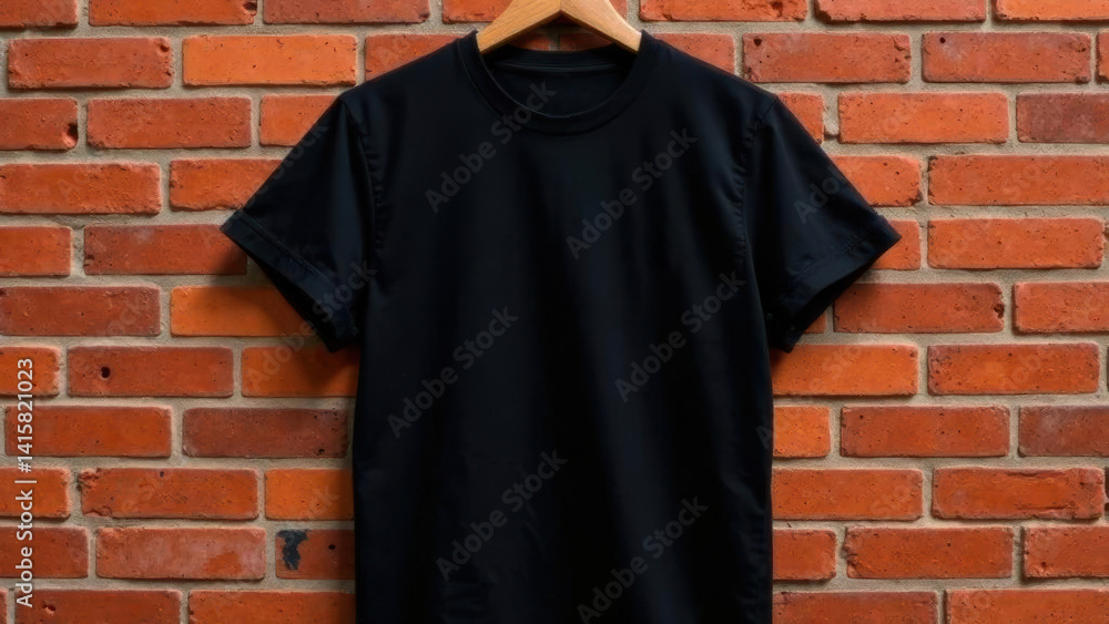 Naklejka premium Black t-shirt on brick background