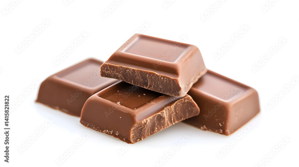 Fototapeta premium A pile of chocolate bars with some of them broken. Concept of indulgence and temptation, as the chocolate is a popular treat that many people enjoy