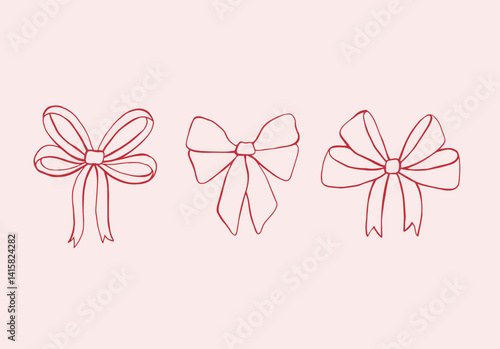 Cherry bow whimsical vector hand drawn illustration set