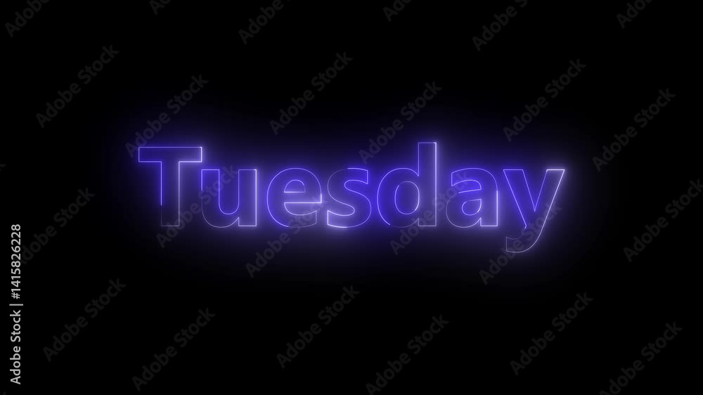Glowing colorful neon text day of tuesday Neon light sign with the name of the day of tuesday . New modern digital neon shine week name text icon animation with black Glowing colorful neon text day of tuesday Neon light sign with the name of the day of tuesday . New modern digital neon shine week name text icon animation with black