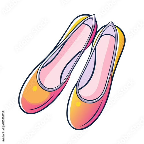 Pair of stylish pink and yellow women's flats shoes illustration
