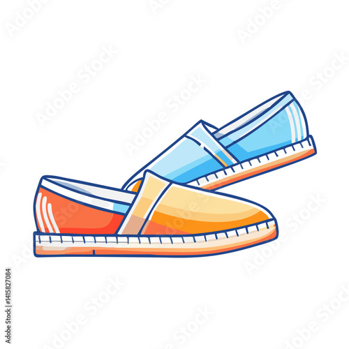 Pair of stylish summer espadrilles shoes in orange and blue colors for men and women comfortable footwear