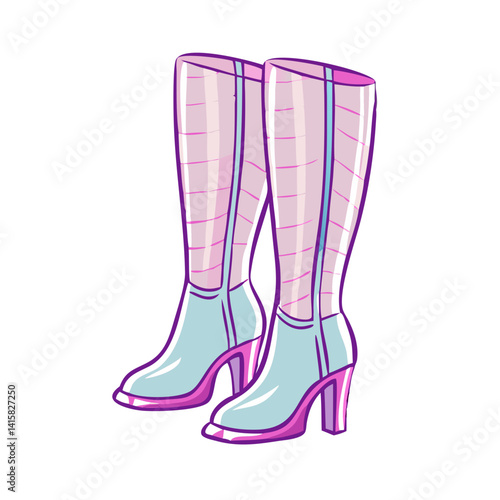 Pair of stylish pastelcolored highheeled boots with pink and purple accents