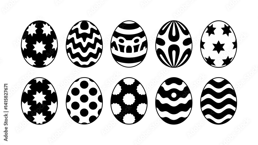 Easter Egg Collection: A vibrant collection of ten uniquely decorated eggs, each adorned with a different pattern, celebrating the festive spirit of Easter. Easter Egg Collection: A vibrant collection of ten uniquely decorated eggs, each adorned with a different pattern, celebrating the festive spirit of Easter.