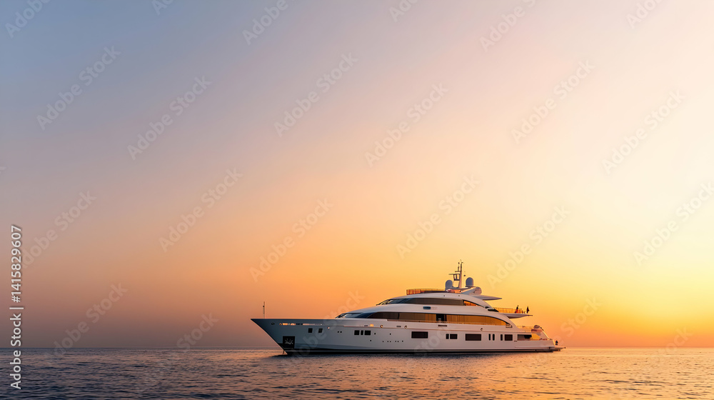 Luxury Yacht At Sunset On Calm Ocean