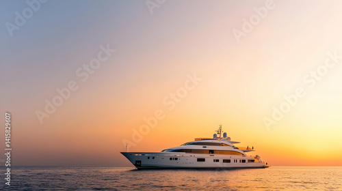 Obraz na płótnie Luxury Yacht At Sunset On Calm Ocean w salonie