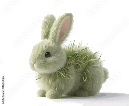 illustration of a rabbit made of fluffy grass