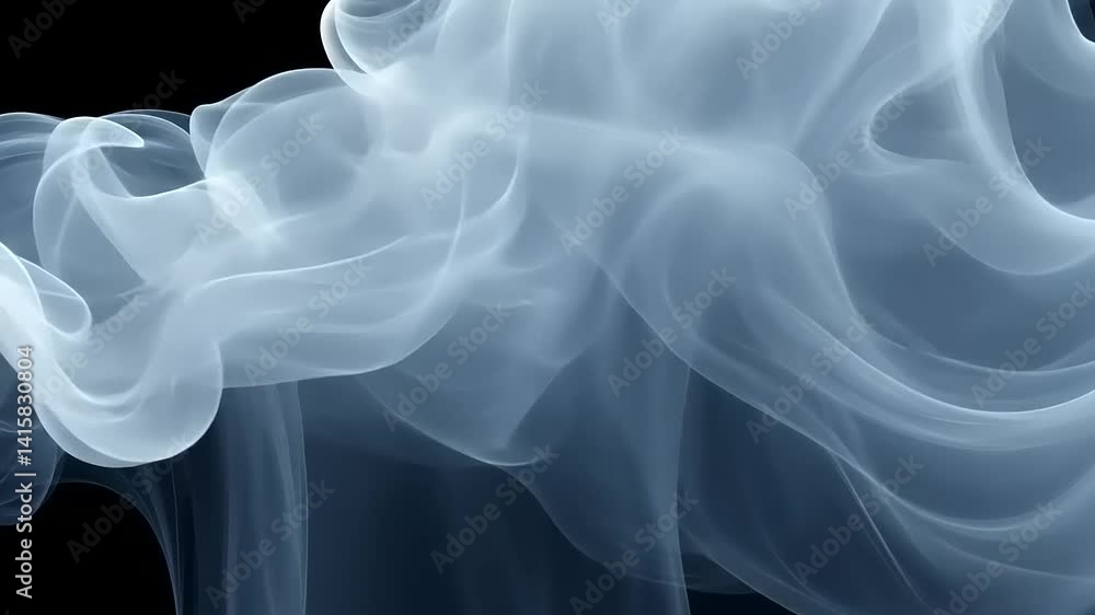 Abstract smoky, flowing, ethereal, light-grey, and dark-grey cloud shapes against a black background Abstract smoky, flowing, ethereal, light-grey, and dark-grey cloud shapes against a black background