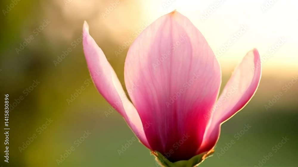 Soft Pink Magnolia Bud: Gentle Sunlight and Emerging Bloom. Soft Pink Magnolia Bud: Gentle Sunlight and Emerging Bloom.