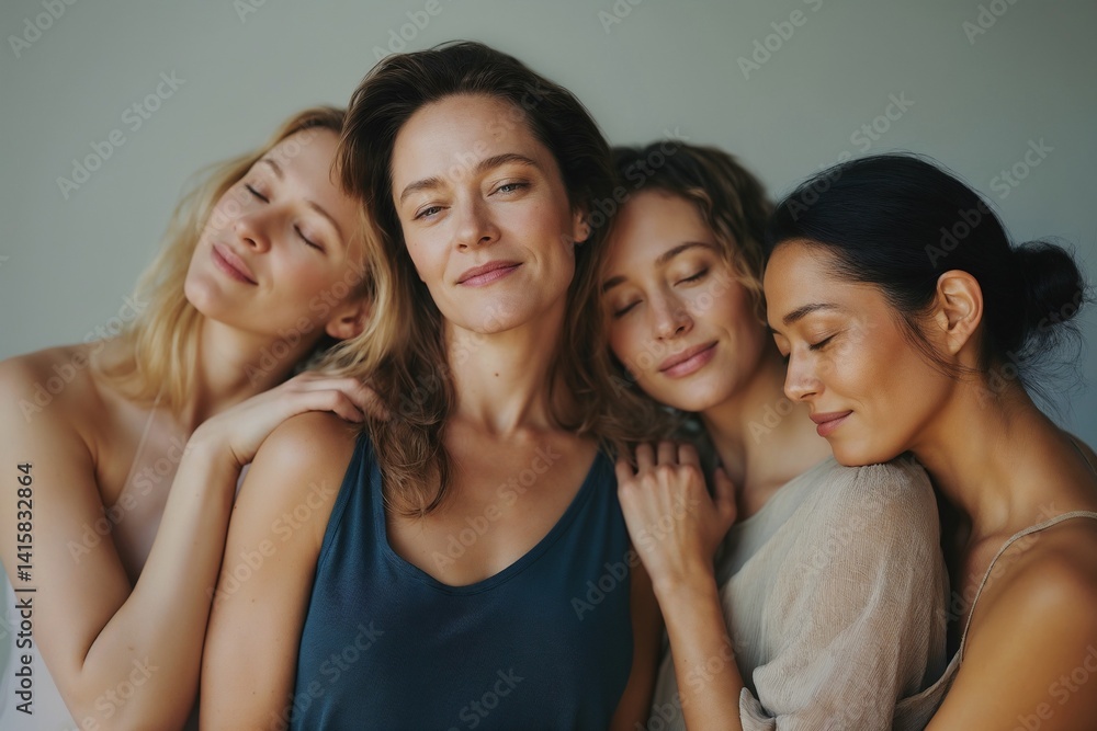 Obraz premium Portrait of beautiful cheerful and smiling multiethnic women