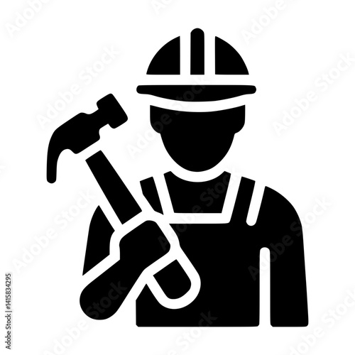 Construction worker silhouette with a hammer