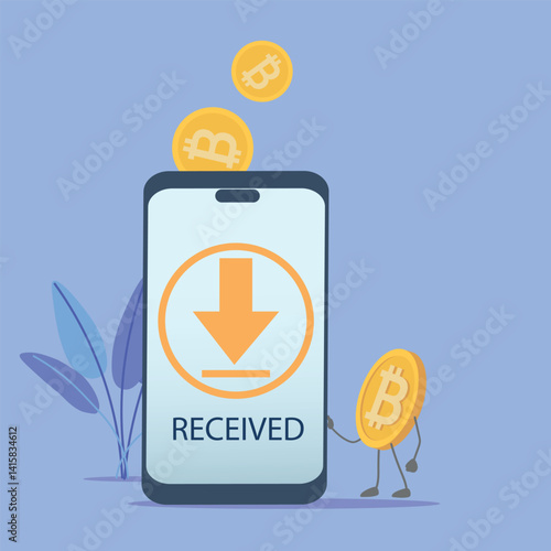 Mobile application for cryptocurrency, digital money, bitcoin. Accumulation in electronic currency, blockchain, mining, making a profit, vector illustration