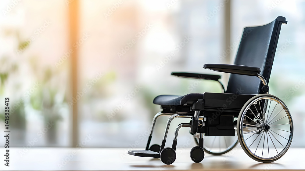 Modern Black Wheelchair Infront Of Blurred Window