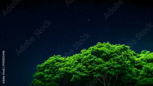 Obraz na płótnie Starry Night Above Lush Green Trees w salonie