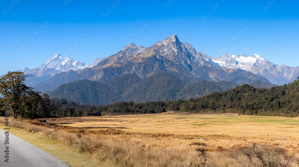 Panoramic View Of Himalayan Valley With Mountains