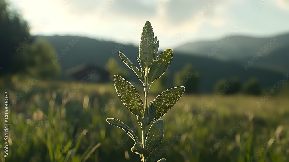 Closeup Of Plant In Field With Mountain Background