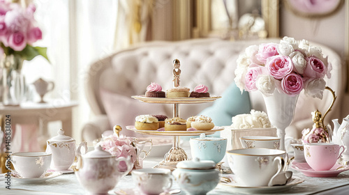 Wallpaper Mural Traditional English afternoon tea at the manor, teatime scenes with floral porcelain, sweet treats, and romantic settings in country manor lounges and garden rooms, evoking gentle, timeless charm and Torontodigital.ca