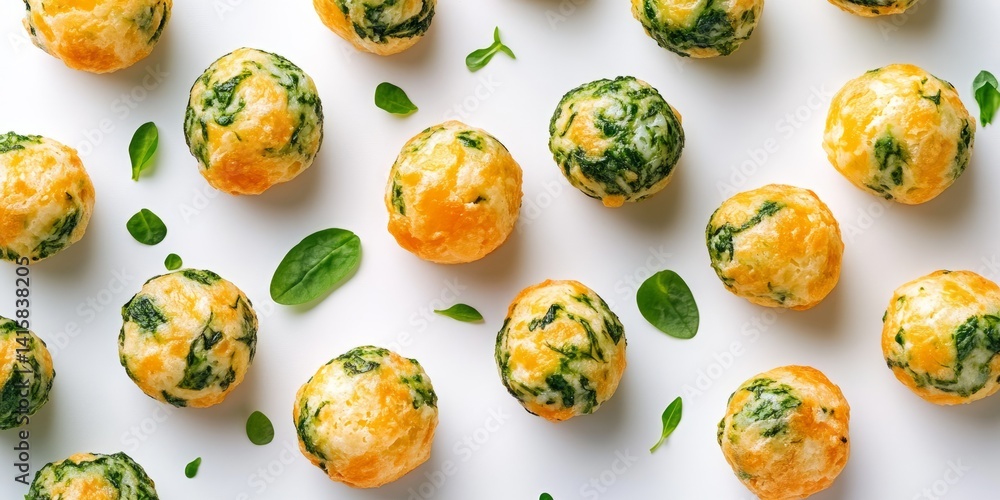 Cheese and Spinach Balls on White Background Cheese and Spinach Balls on White Background