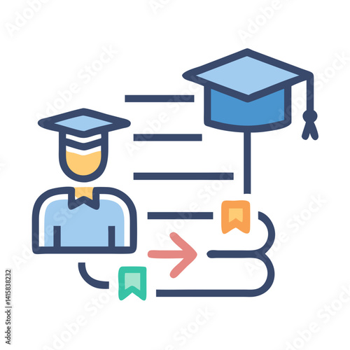 Graduation process icon with pathway to academic success