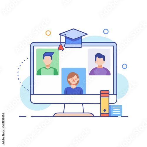 Online education and graduation, illustration on black background
