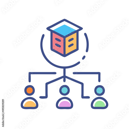 Decentralized Network Icon: Data Cube and User Connections