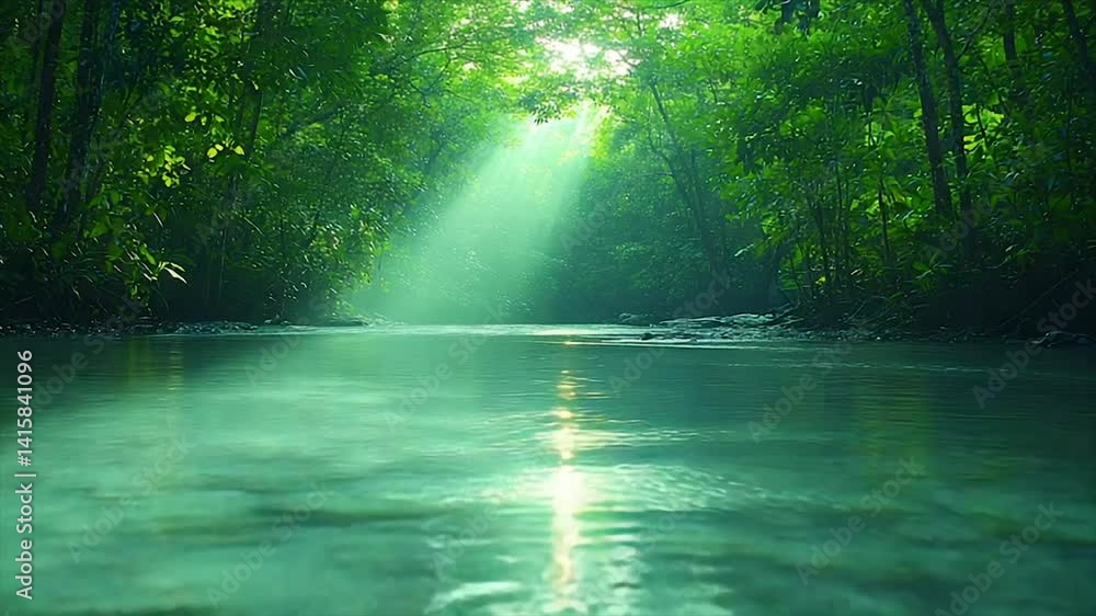 Serene River in Lush Green Jungle: A Tranquil Escape Serene River in Lush Green Jungle: A Tranquil Escape