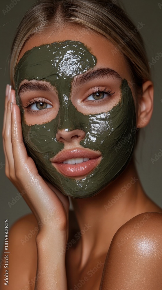 A woman with a green face mask on A woman with a green face mask on