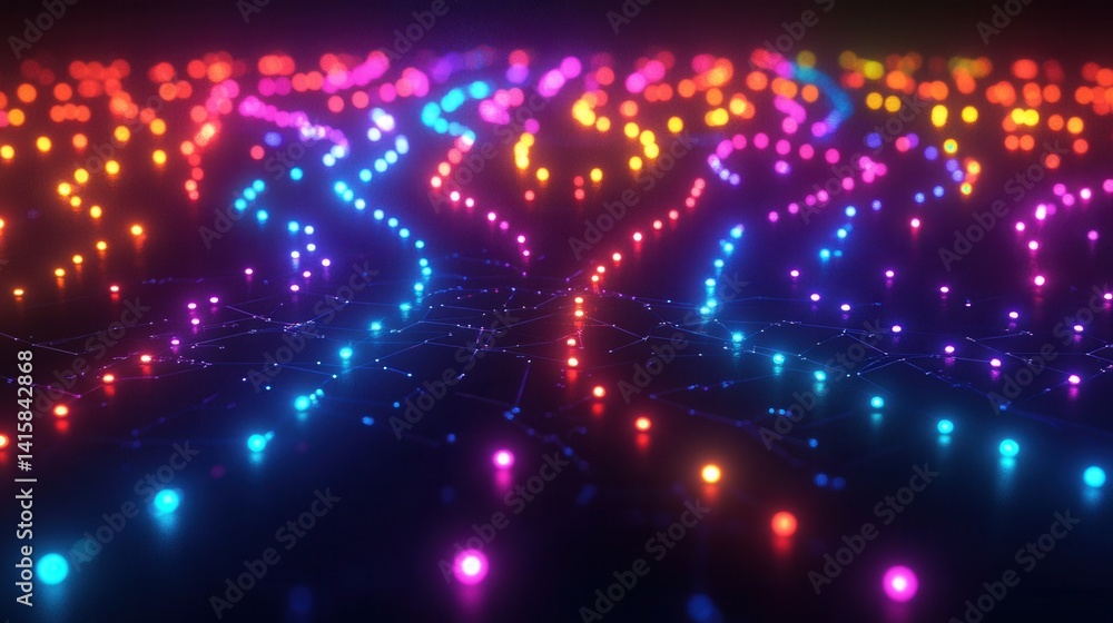 A vibrant 3D rendering of futuristic glowing circuits, arranged in a complex network pattern with a dark backdrop A vibrant 3D rendering of futuristic glowing circuits, arranged in a complex network pattern with a dark backdrop