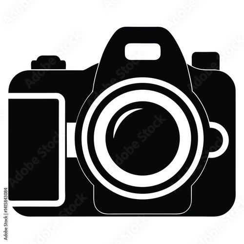 Black silhouette dslr camera with white background