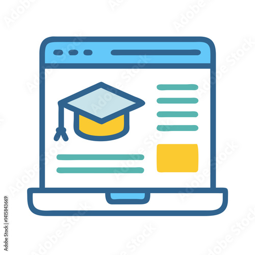 Online Education Platform with Graduation Cap Icon on Laptop