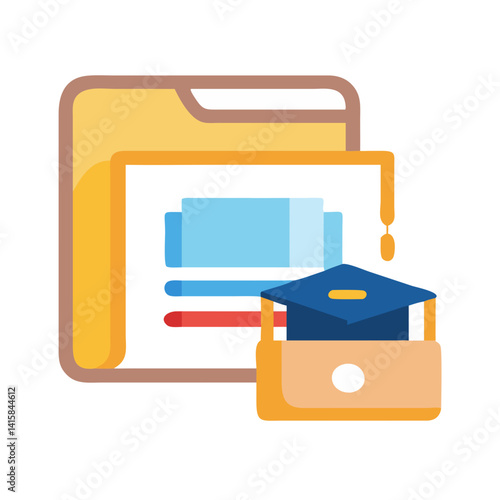 Online education resources and graduation concept graphic vector