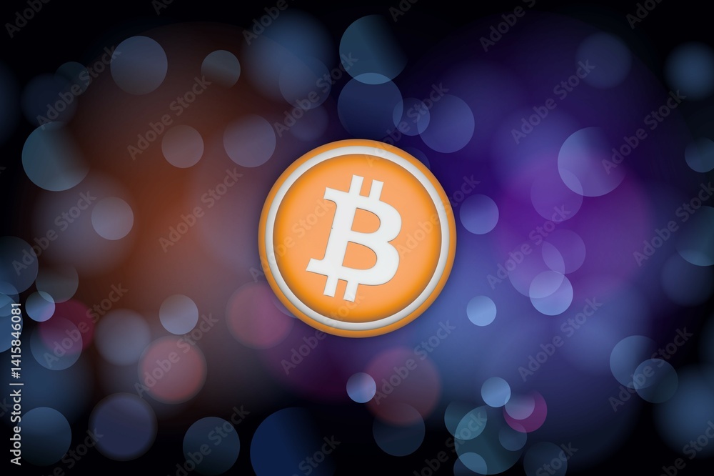 images of the bitcoin-btc logo on a digital background. 3d illustrations.