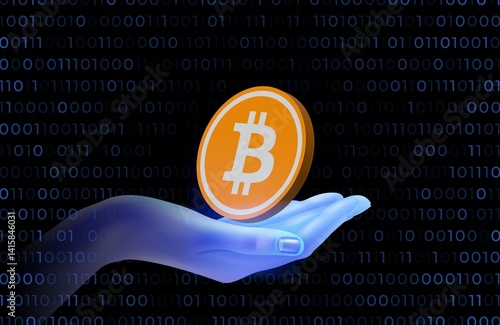 Obraz na płótnie images of the bitcoin-btc logo on a digital background. 3d illustrations. w salonie