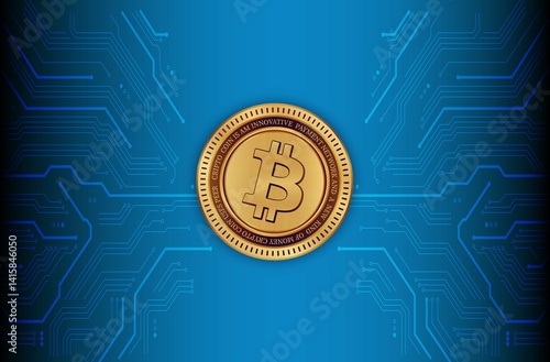 Obraz na płótnie images of the bitcoin-btc logo on a digital background. 3d illustrations. w salonie