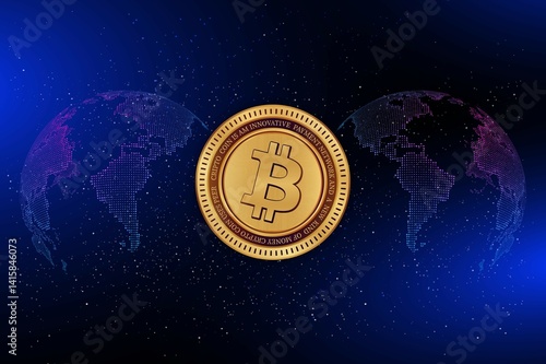 images of the bitcoin-btc logo on a digital background. 3d illustrations.