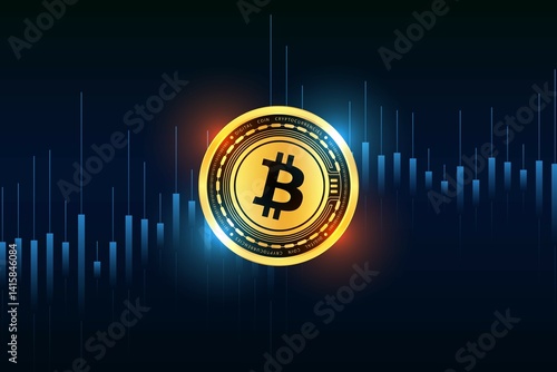 Obraz na płótnie images of the bitcoin-btc logo on a digital background. 3d illustrations. w salonie