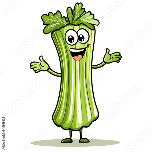 Celery Stretching Cute Illustration Vector Isolated Mascot Art 
