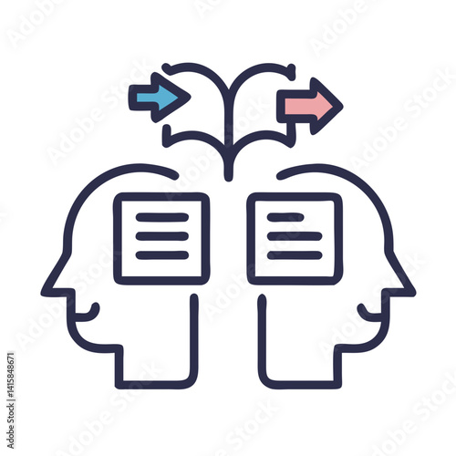 Two heads exchanging knowledge, brainstorming, communication, and collaboration