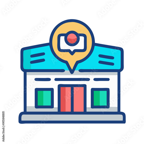Colorful Building with Location Pin Icon Illustration